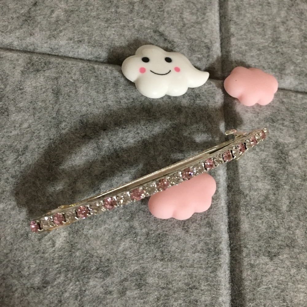 NEW Silver & Pink Rhinestone Long Hair Clip